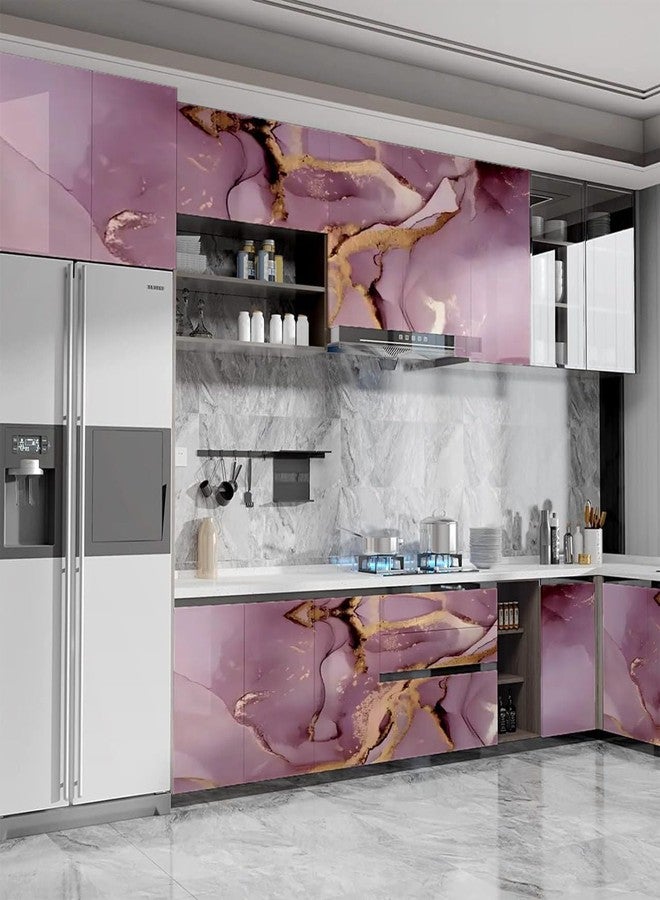 TEKCOOL ورق جدران TEKCOOL رخامي مقاوم للماء والزيوت، مناسب للأثاث والمطابخ والخزائن والدواليب وأسطح الطاولات والطاولات البلاستيكية والخشبية وخزائن الملابس، ملصق PVC ذاتي اللصق (60 × 200 سم) (ورق جدران ذهبي وردي - 4 قطع) - Image 4